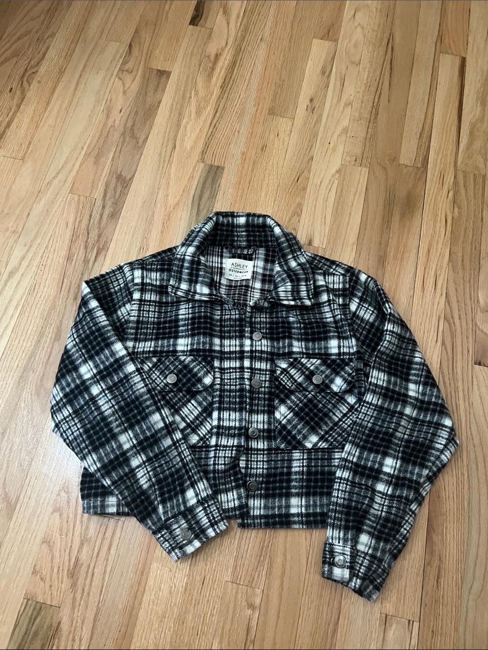 Ashley By 26 International Black and White Plaid Cropped Jacket